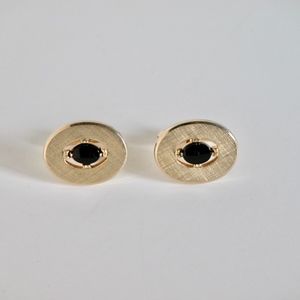 Vtg Modern Black Onyx Jeweled Gold Tone Cufflinks